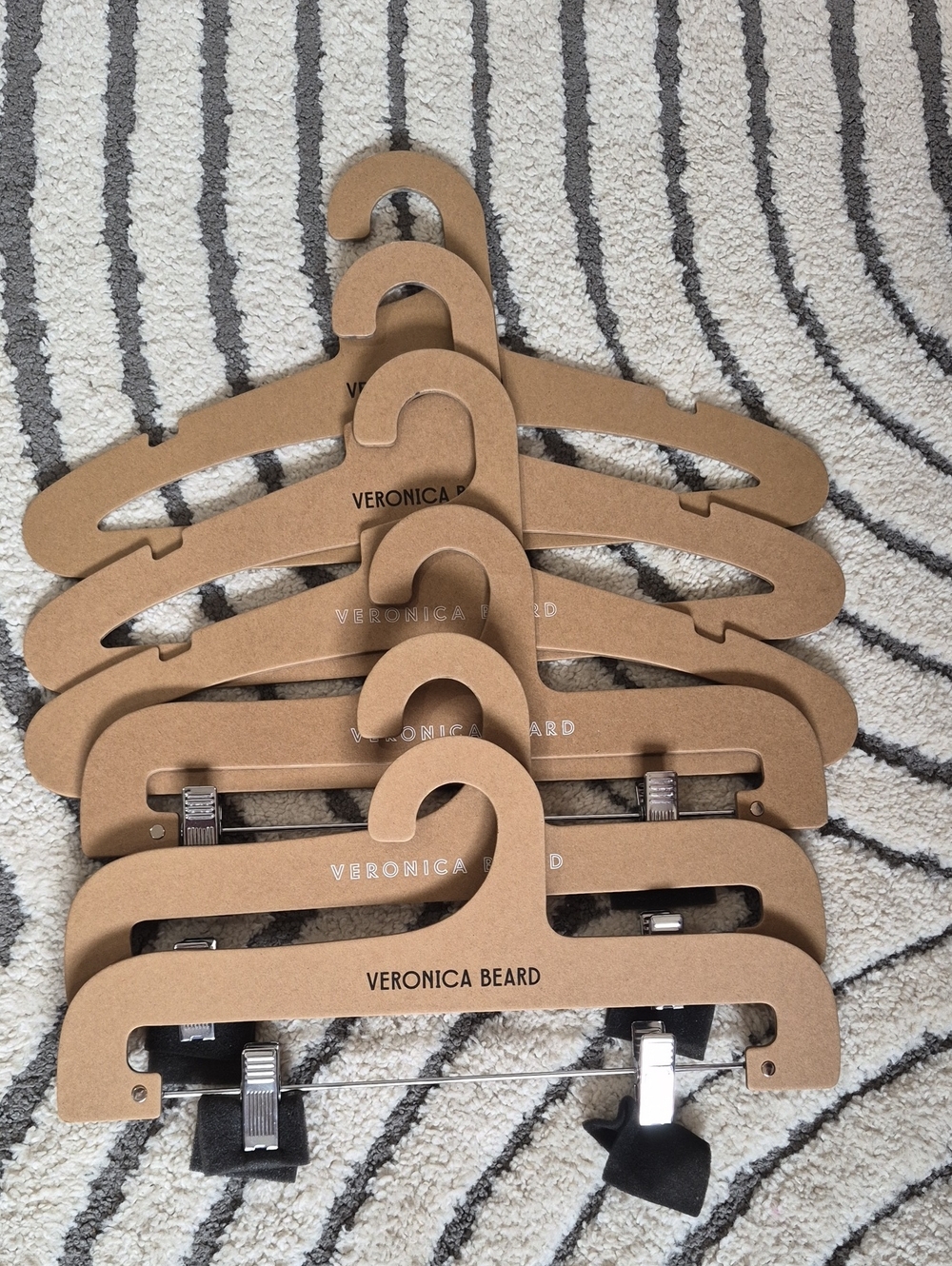 Veronica Beard Tan Board With Silver Clip Shirt And Trouser Hangers - Set of 6
